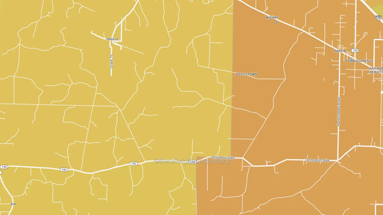 Map of the best neighborhoods in the Prague area, with better matches in green and worse matches in red