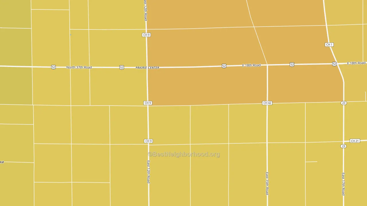 Map of the best neighborhoods in the Prairie Center area, with better matches in green and worse matches in red