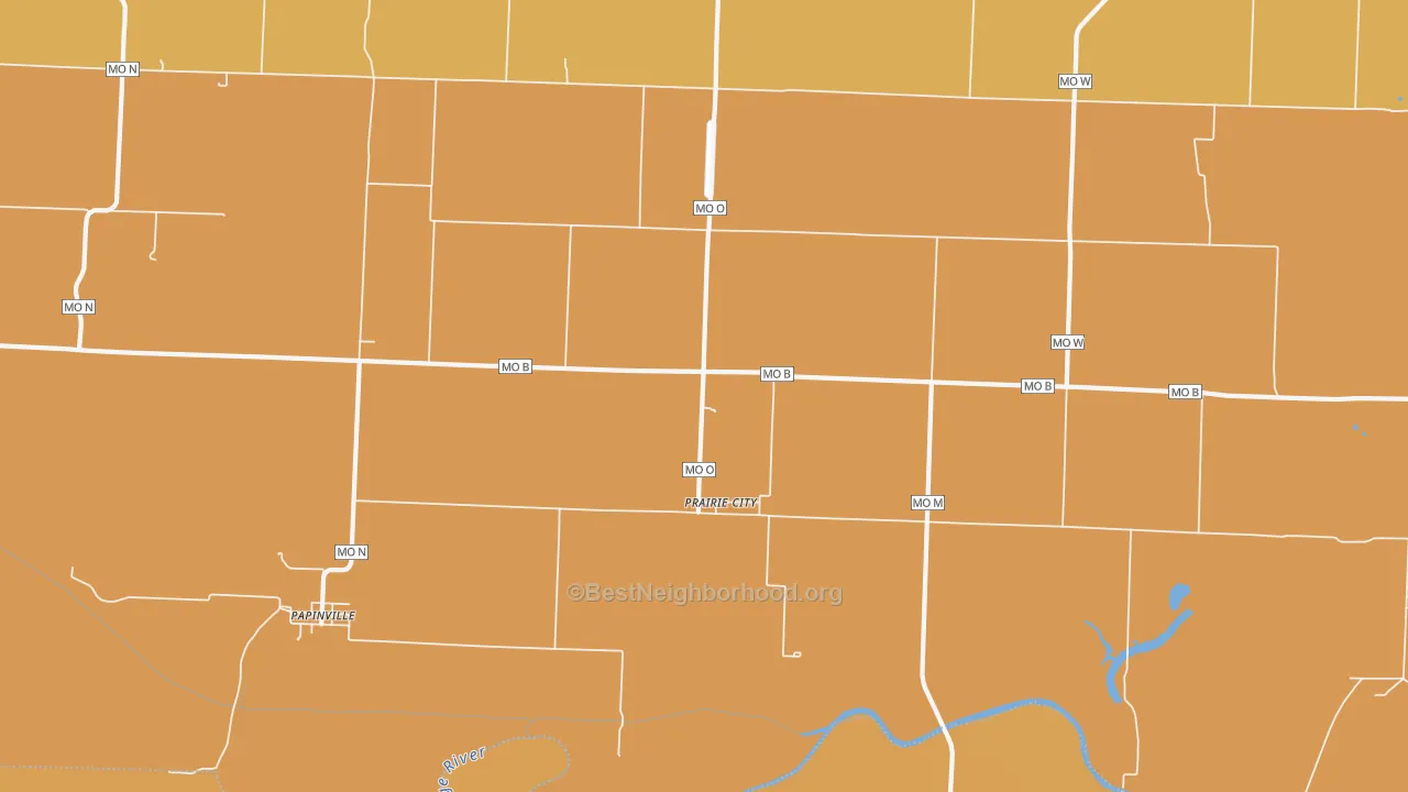 Map of the best neighborhoods in the Prairie City area, with better matches in green and worse matches in red