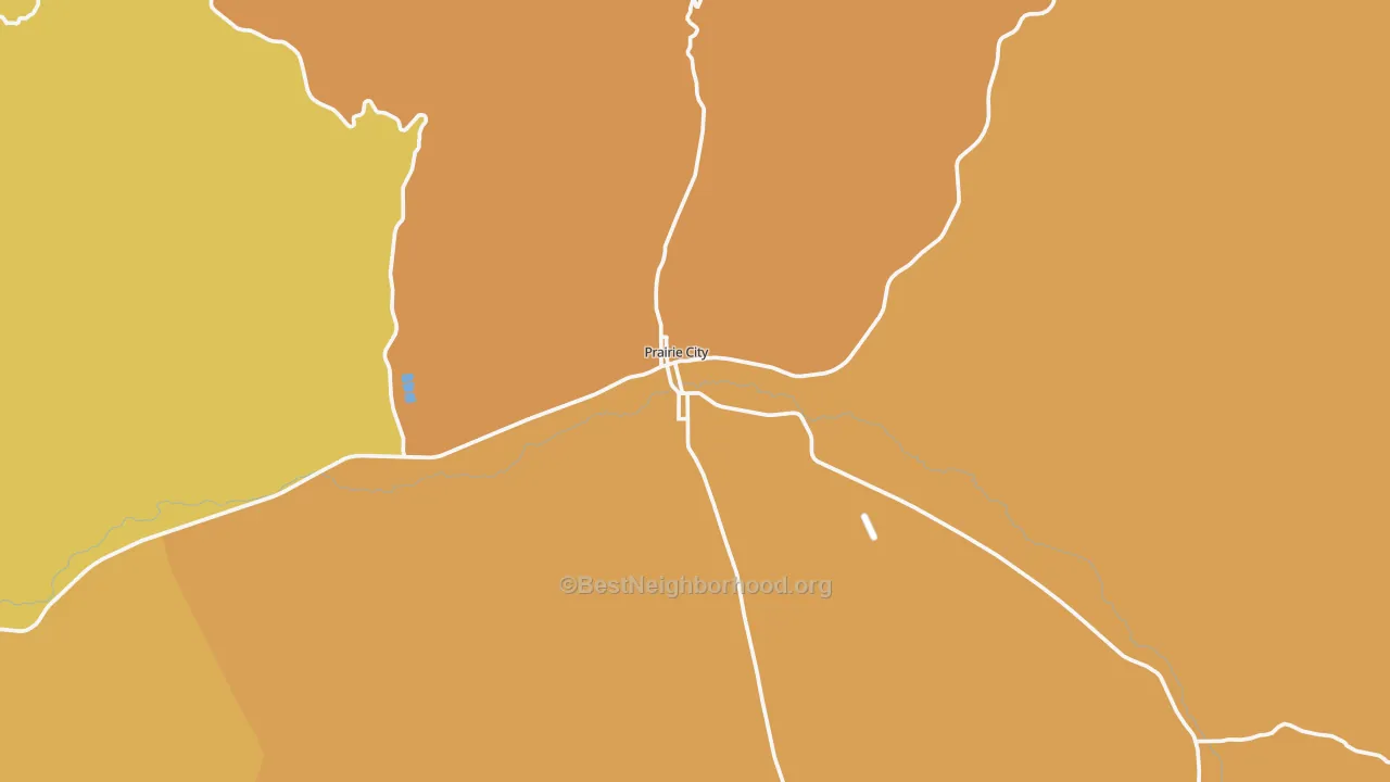 Map of the best neighborhoods in the Prairie City area, with better matches in green and worse matches in red