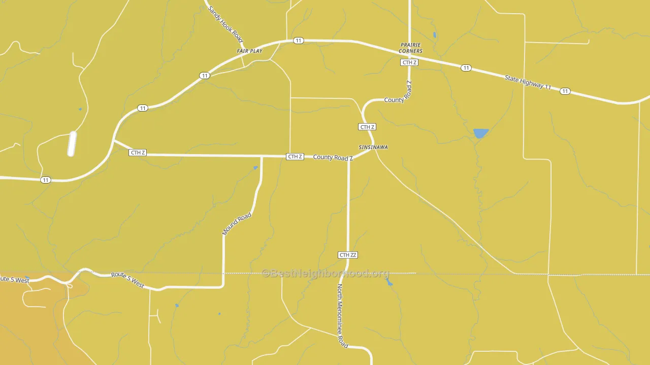 Map of the best neighborhoods in the Prairie Corners area, with better matches in green and worse matches in red