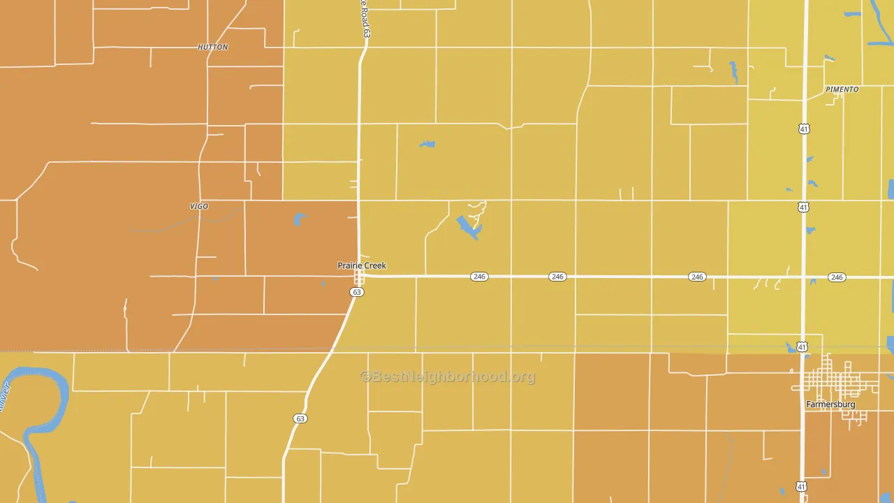 Map of the best neighborhoods in the Prairie Creek area, with better matches in green and worse matches in red