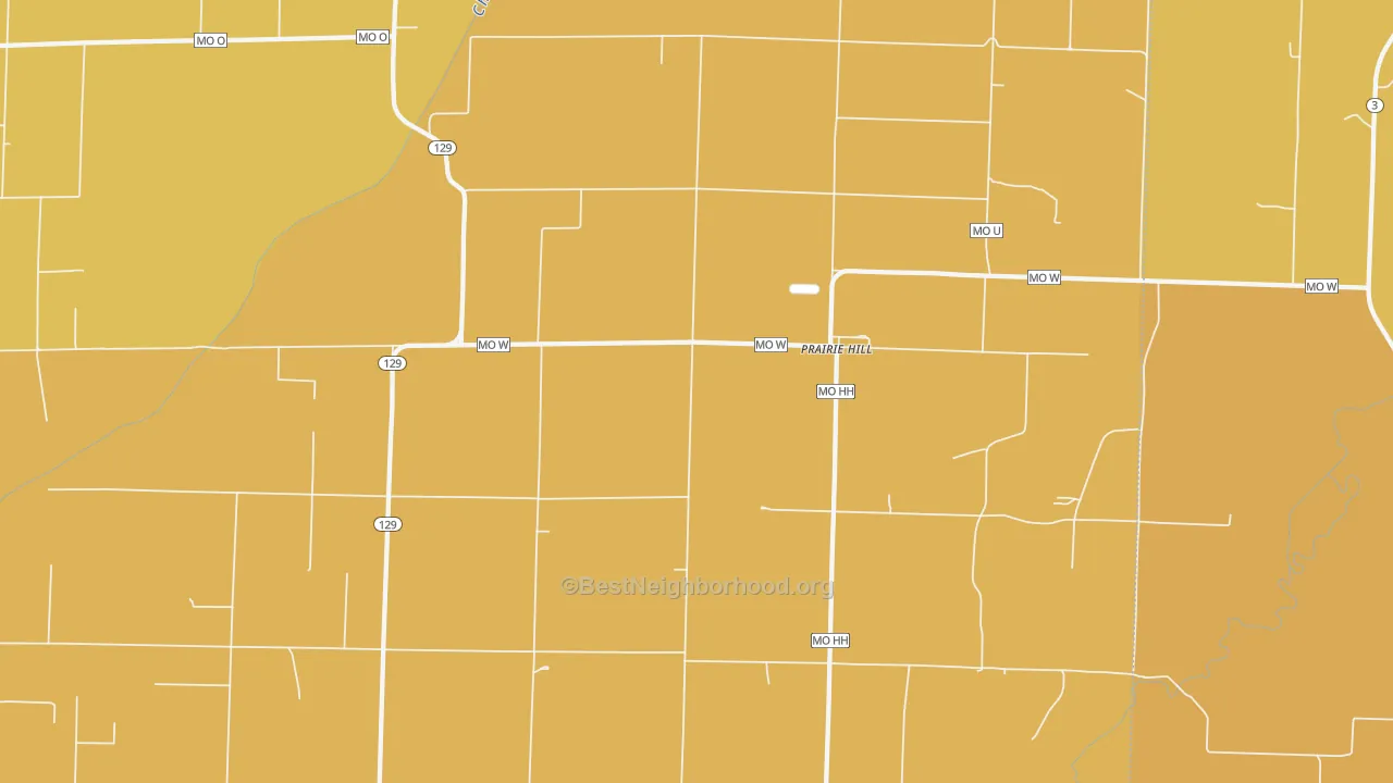 Map of the best neighborhoods in the Prairie Hill area, with better matches in green and worse matches in red