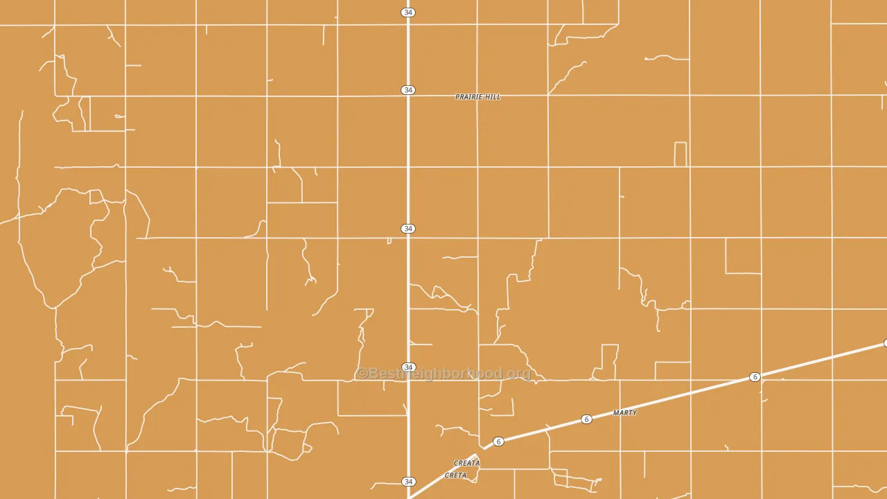 Map of the best neighborhoods in the Prairie Hill area, with better matches in green and worse matches in red