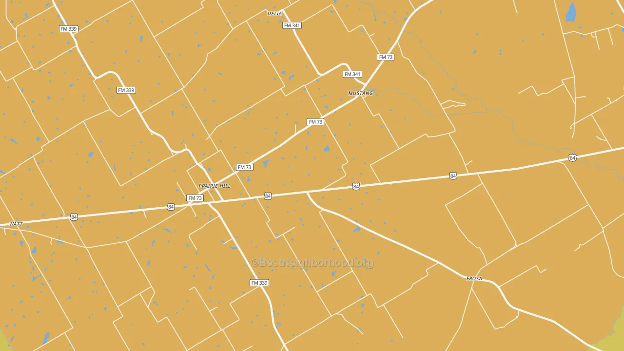 Map of the best neighborhoods in the Prairie Hill area, with better matches in green and worse matches in red