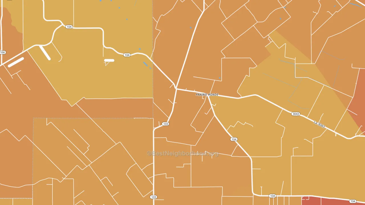 Map of the best neighborhoods in the Prairie Ronde area, with better matches in green and worse matches in red