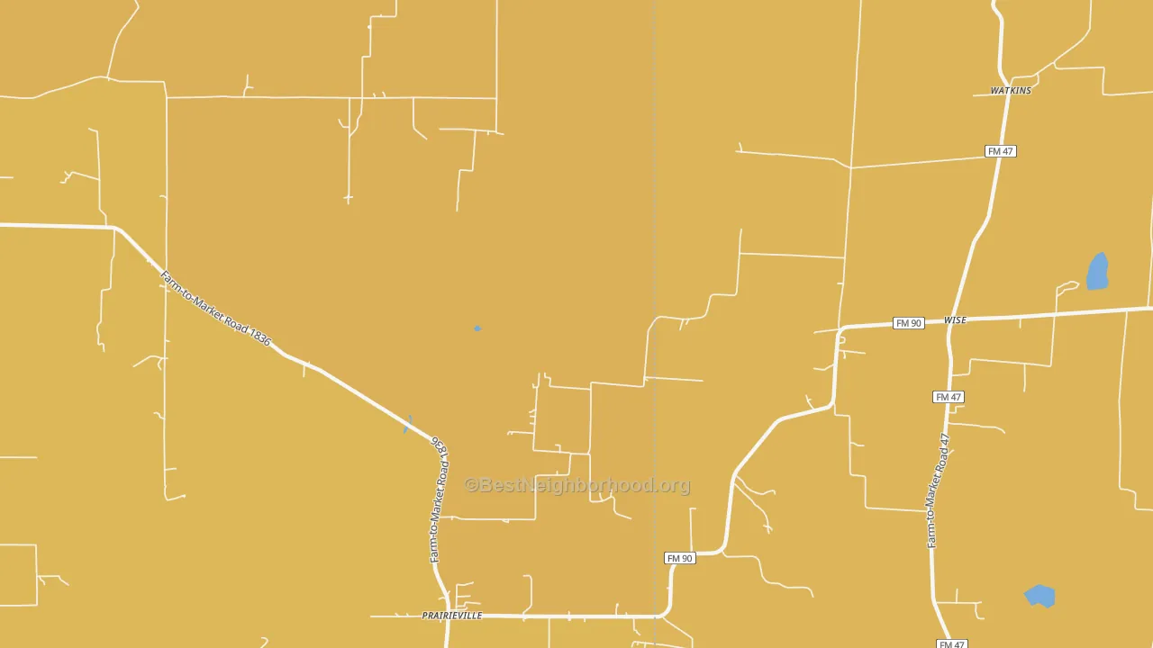 Map of the best neighborhoods in the Prairieville area, with better matches in green and worse matches in red