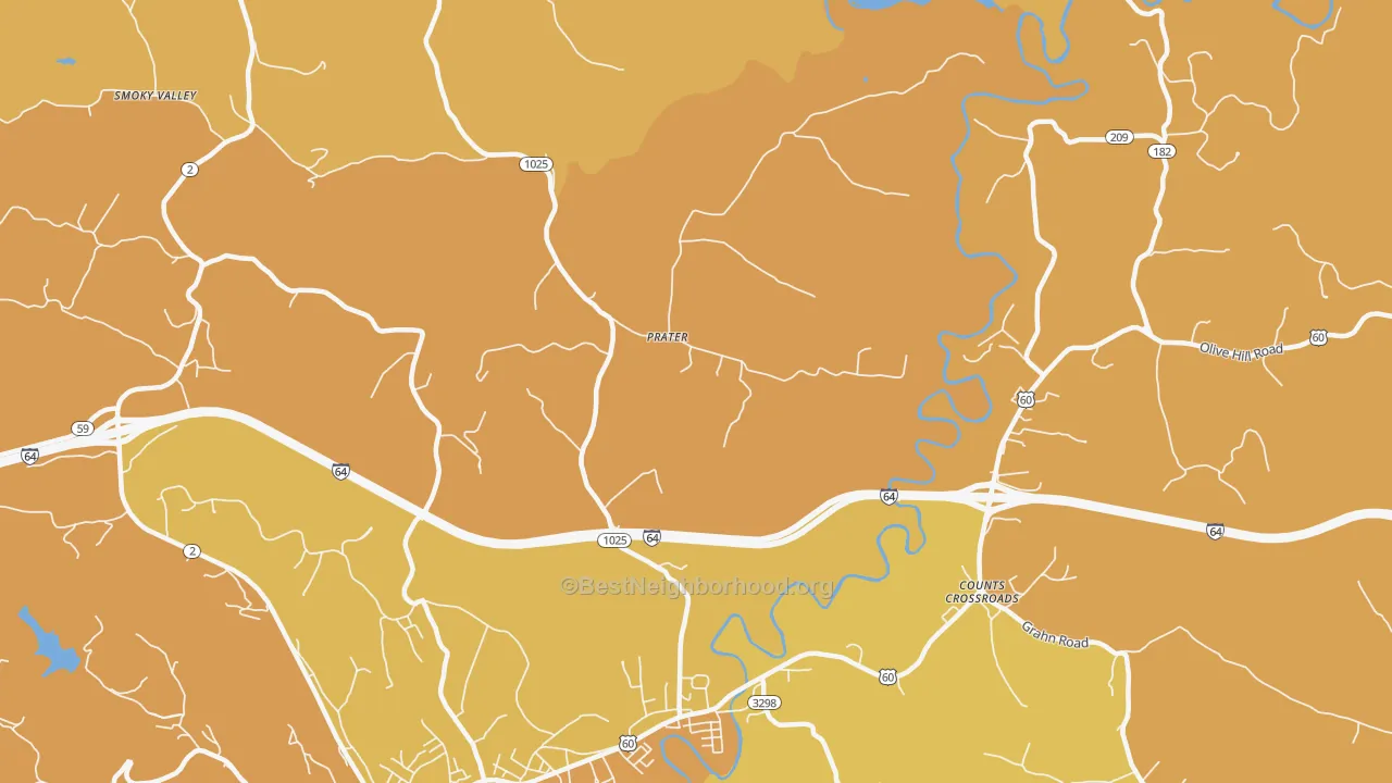 Map of the best neighborhoods in the Prater area, with better matches in green and worse matches in red