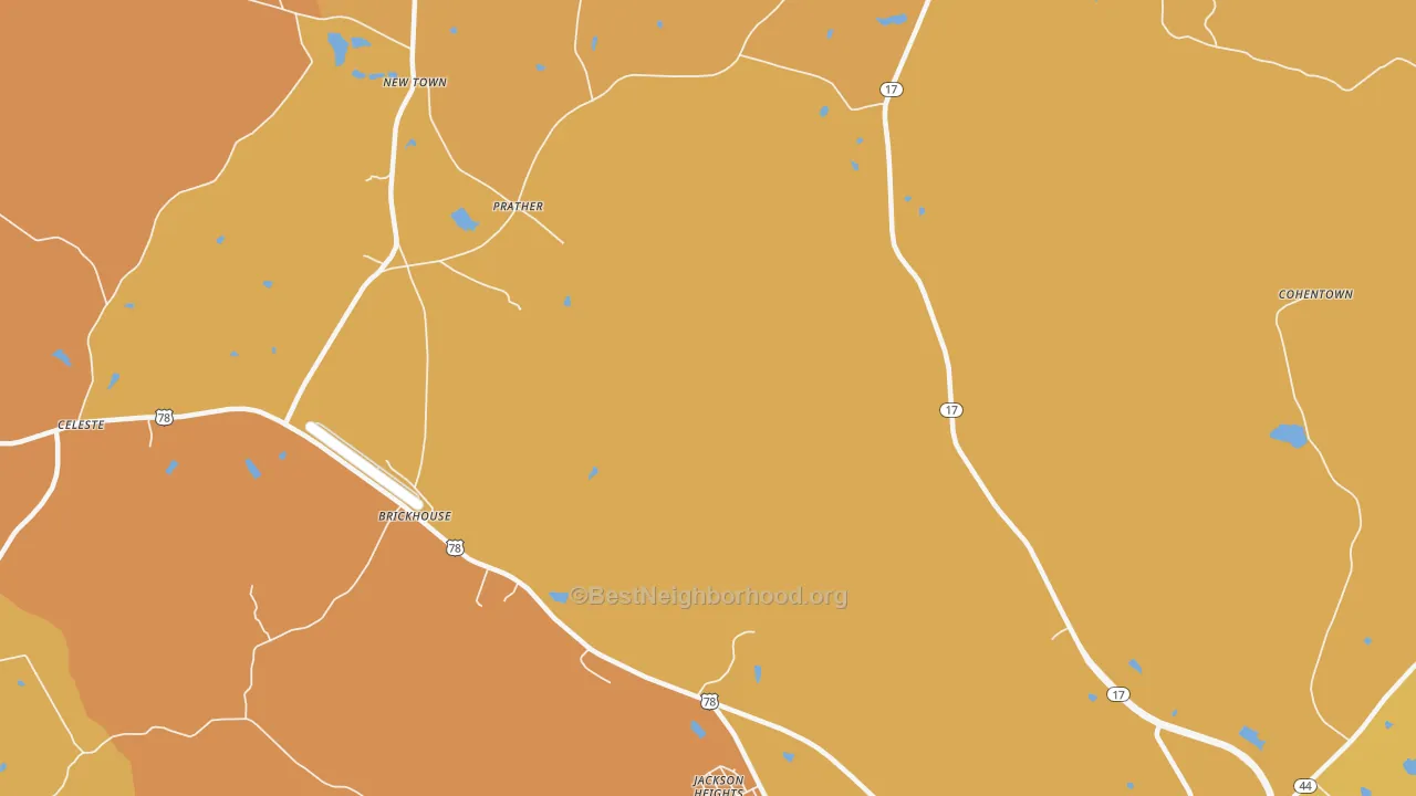 Map of the best neighborhoods in the Prather area, with better matches in green and worse matches in red