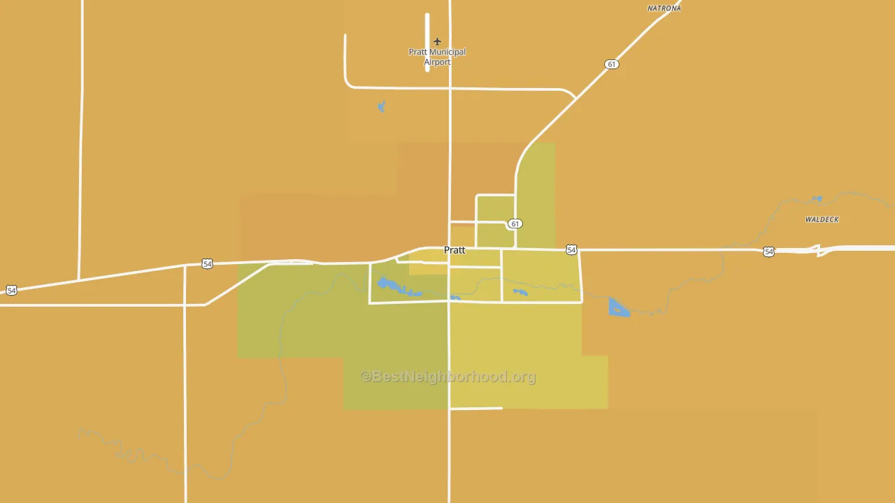 Map of the best neighborhoods in the Pratt area, with better matches in green and worse matches in red