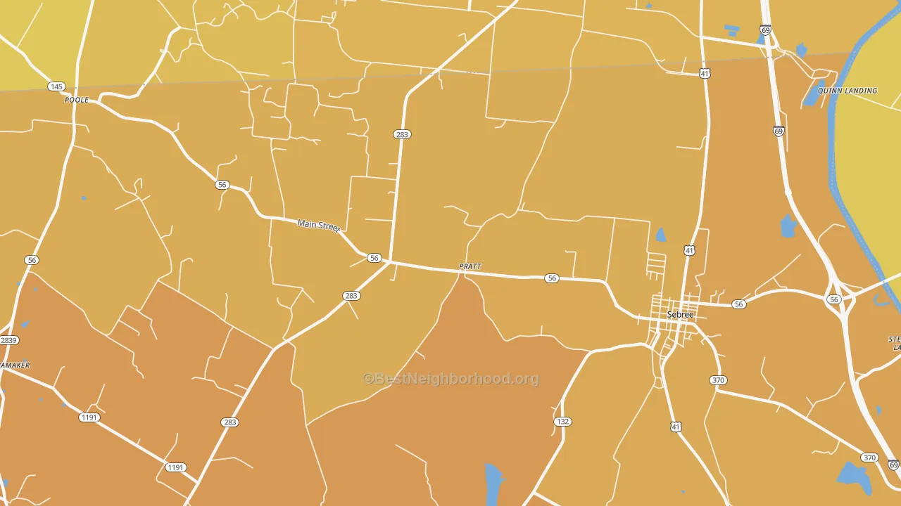 Map of the best neighborhoods in the Pratt area, with better matches in green and worse matches in red