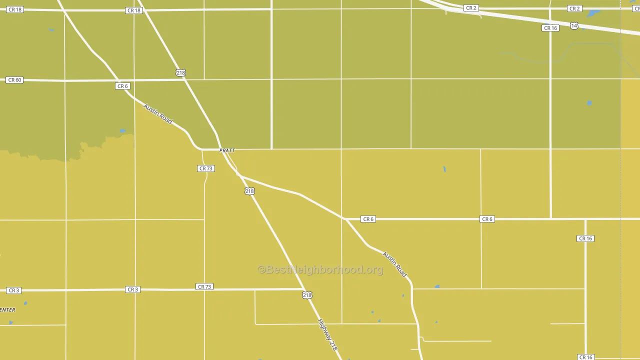Map of the best neighborhoods in the Pratt area, with better matches in green and worse matches in red