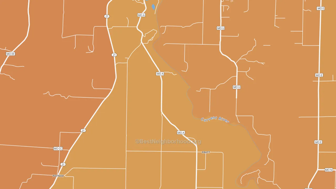 Map of the best neighborhoods in the Pratt area, with better matches in green and worse matches in red
