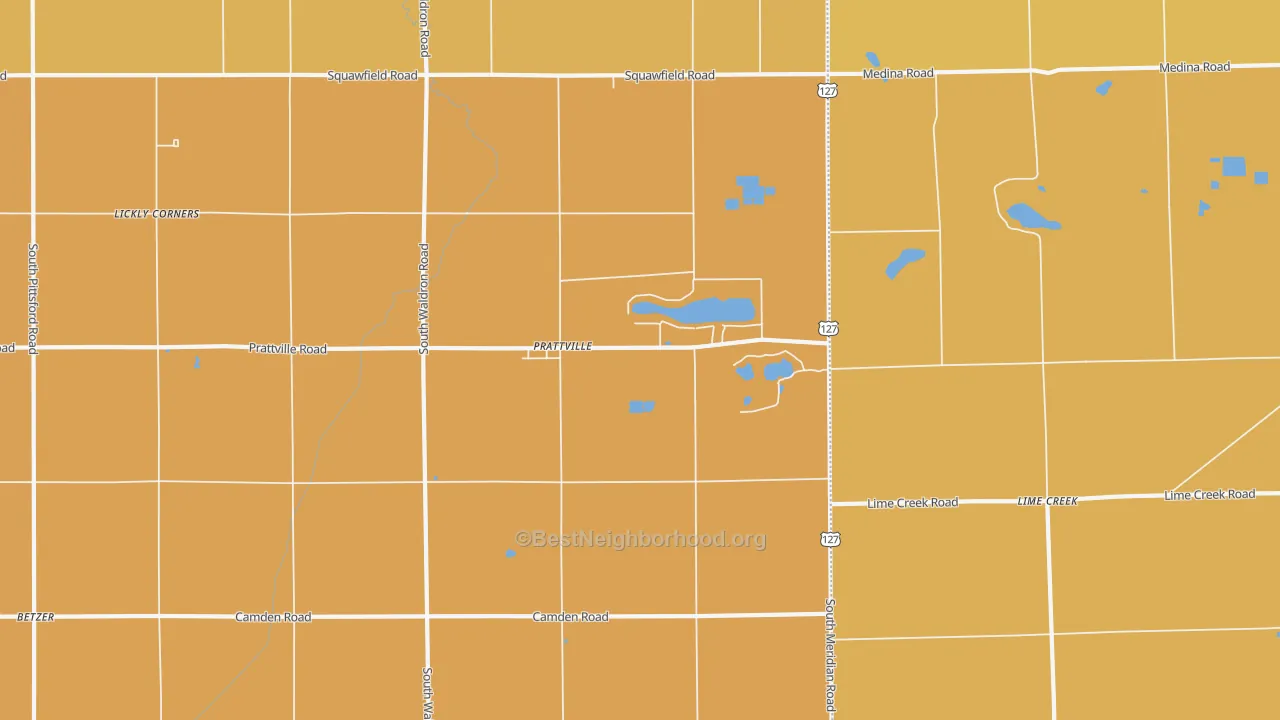 Map of the best neighborhoods in the Prattville area, with better matches in green and worse matches in red