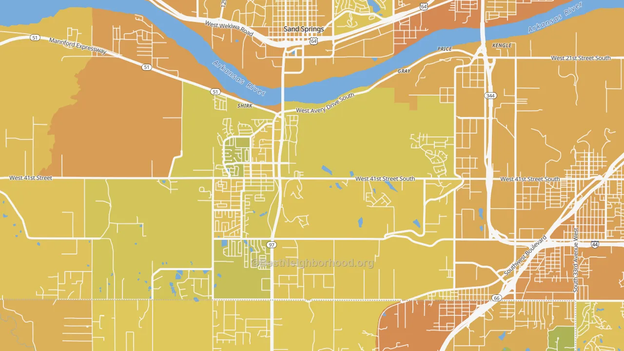 Map of the best neighborhoods in the Prattville area, with better matches in green and worse matches in red