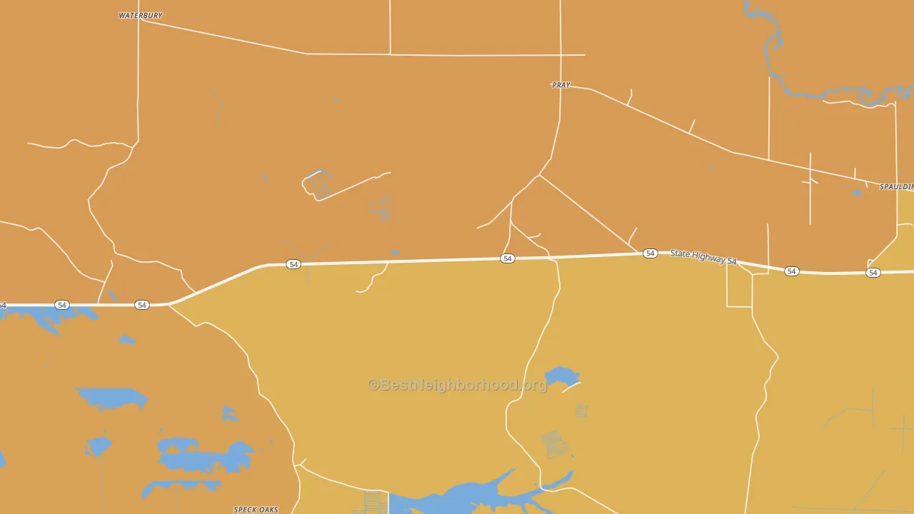 Map of the best neighborhoods in the Pray area, with better matches in green and worse matches in red