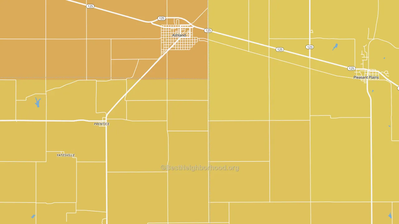 Map of the best neighborhoods in the Prentice area, with better matches in green and worse matches in red