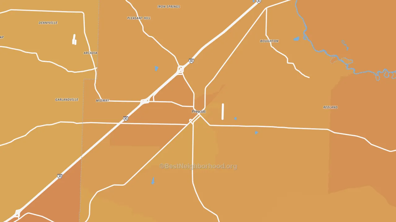 Map of the best neighborhoods in the Prescott area, with better matches in green and worse matches in red