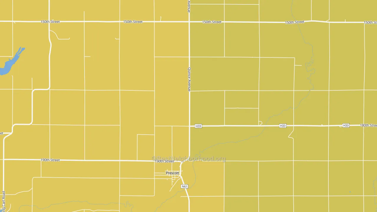 Map of the best neighborhoods in the Prescott area, with better matches in green and worse matches in red