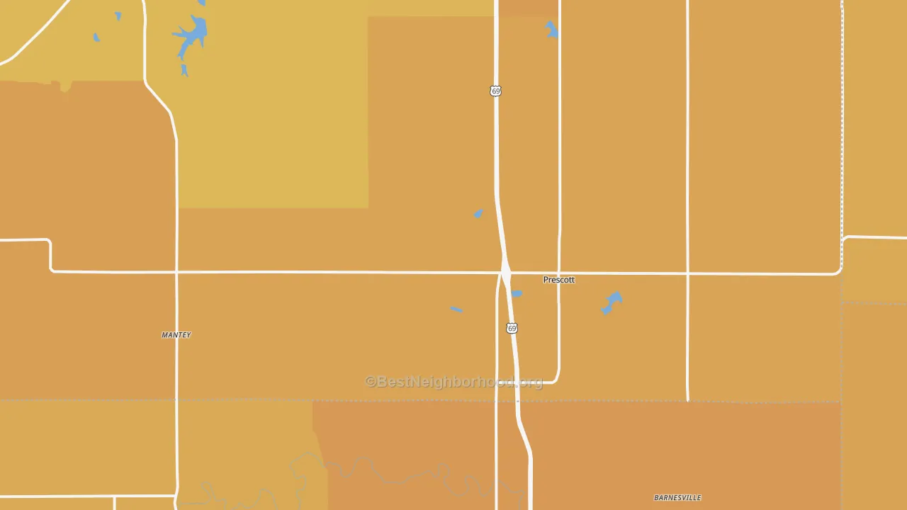 Map of the best neighborhoods in the Prescott area, with better matches in green and worse matches in red