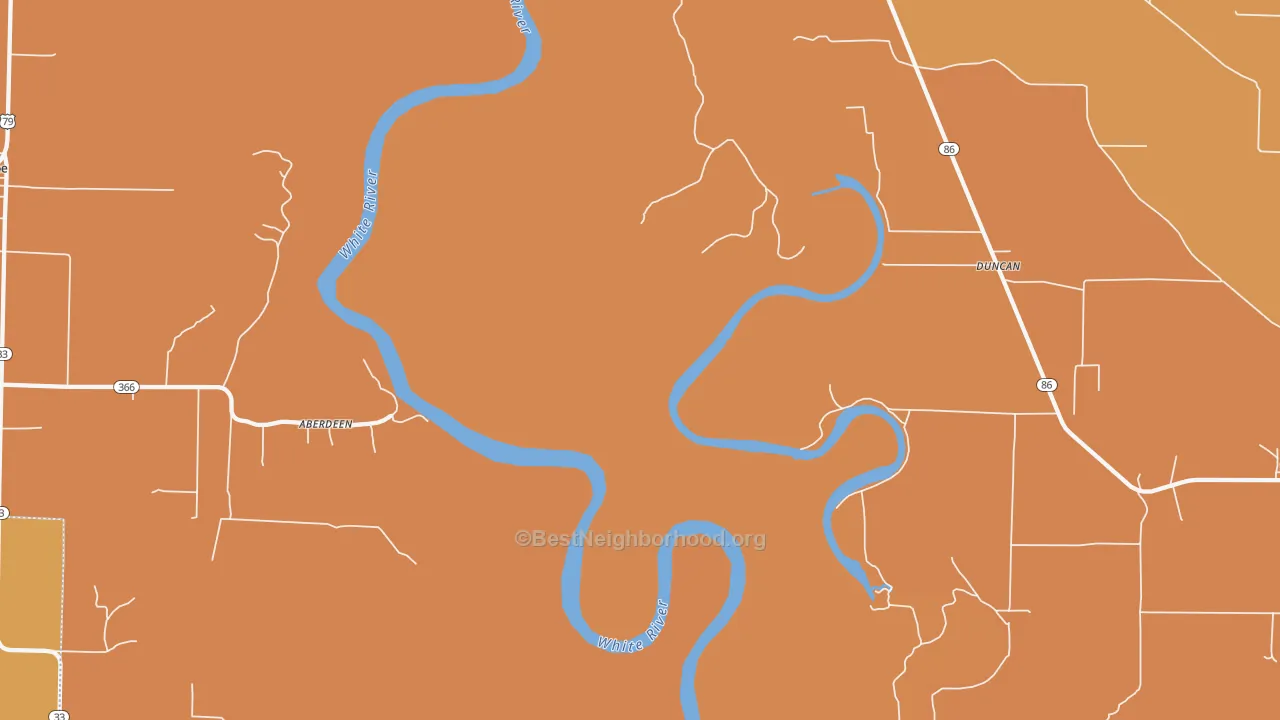 Map of the best neighborhoods in the Preston Ferry area, with better matches in green and worse matches in red