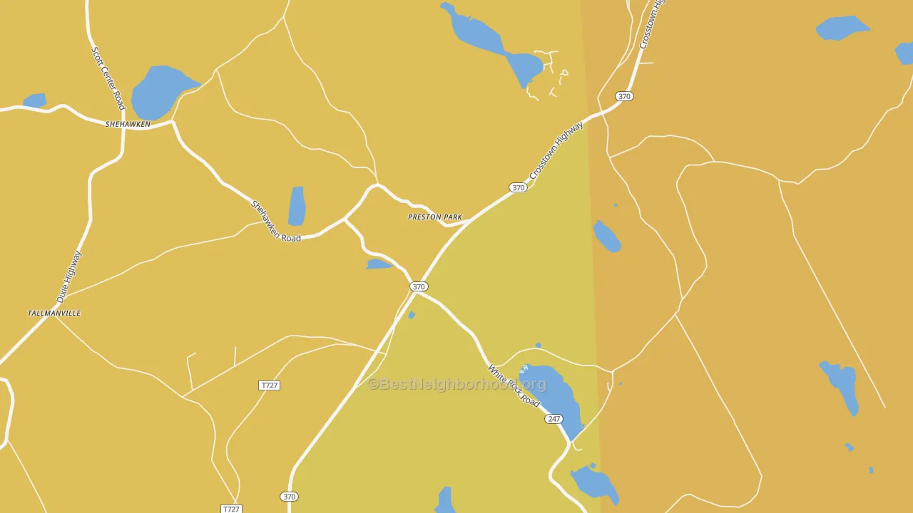 Map of the best neighborhoods in the Preston Park area, with better matches in green and worse matches in red