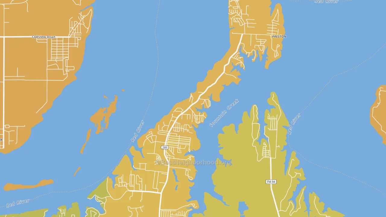 Map of the best neighborhoods in the Preston area, with better matches in green and worse matches in red
