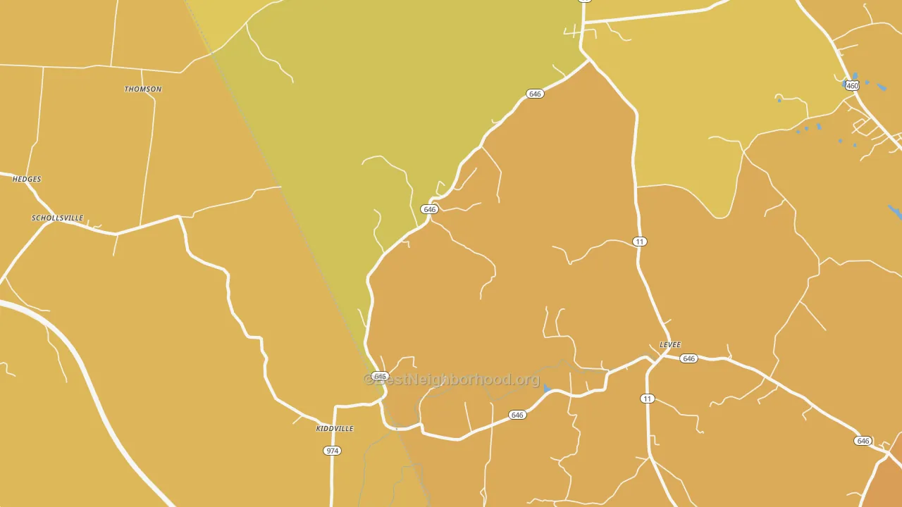 Map of the best neighborhoods in the Prewitt area, with better matches in green and worse matches in red