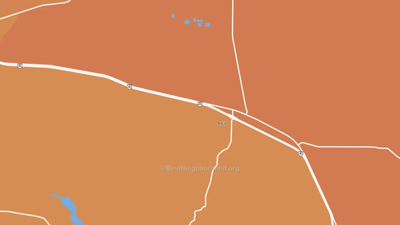 Map of the best neighborhoods in the Prewitt area, with better matches in green and worse matches in red
