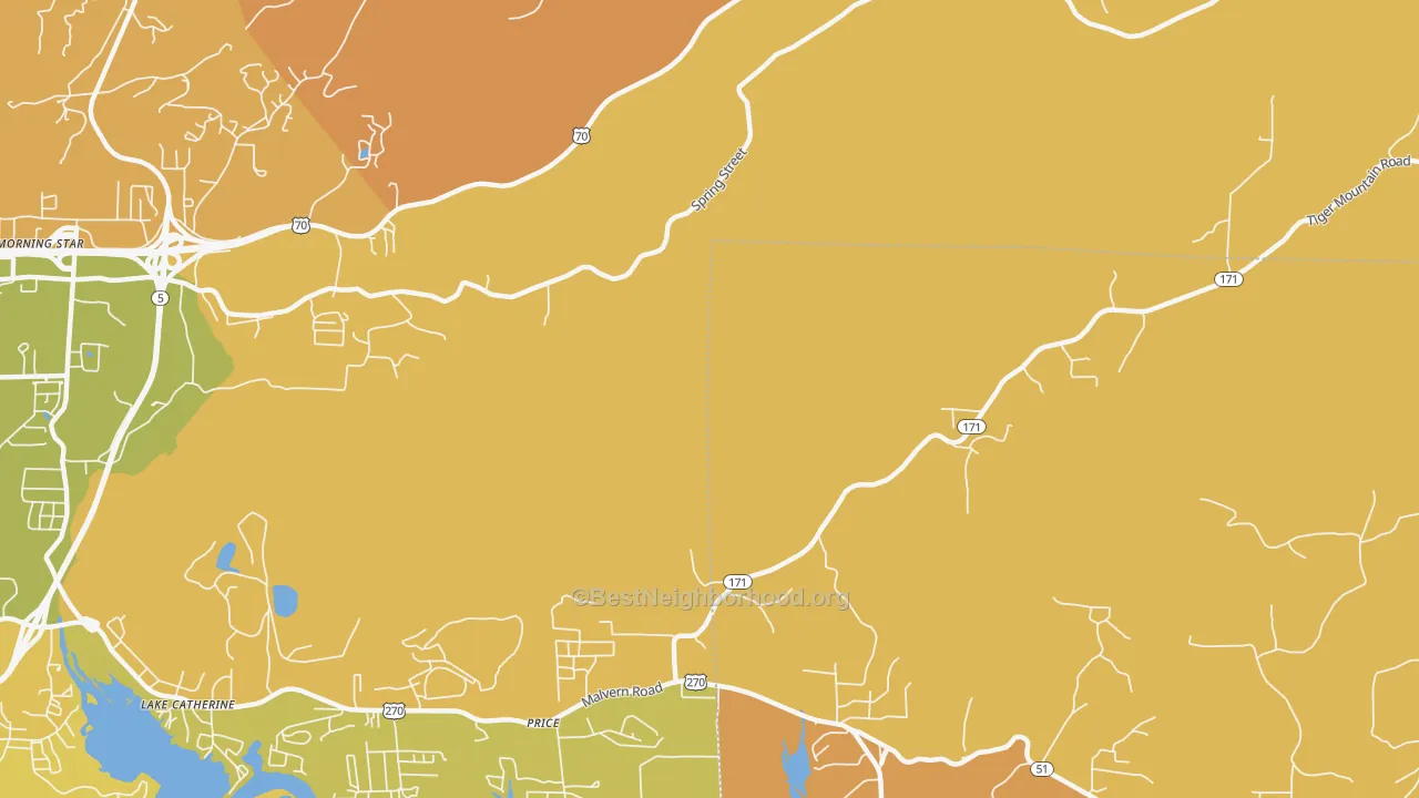 Map of the best neighborhoods in the Price area, with better matches in green and worse matches in red