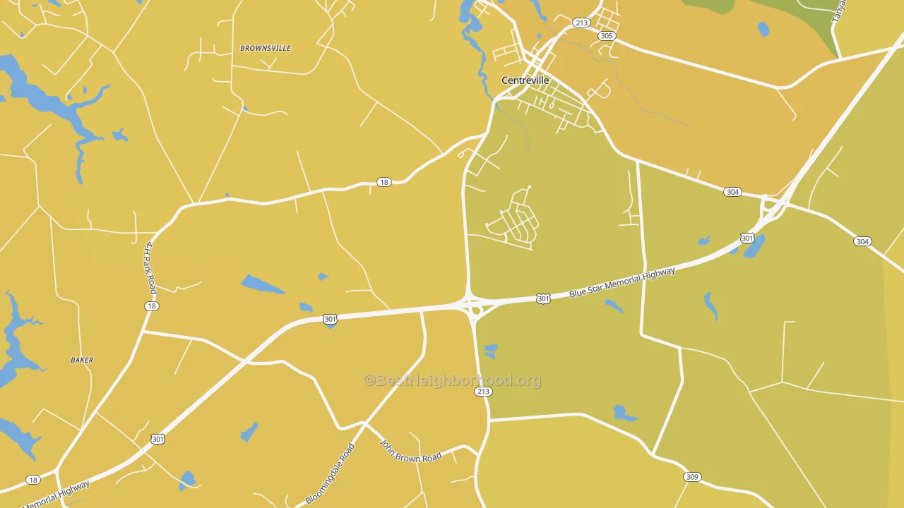 Map of the best neighborhoods in the Price area, with better matches in green and worse matches in red