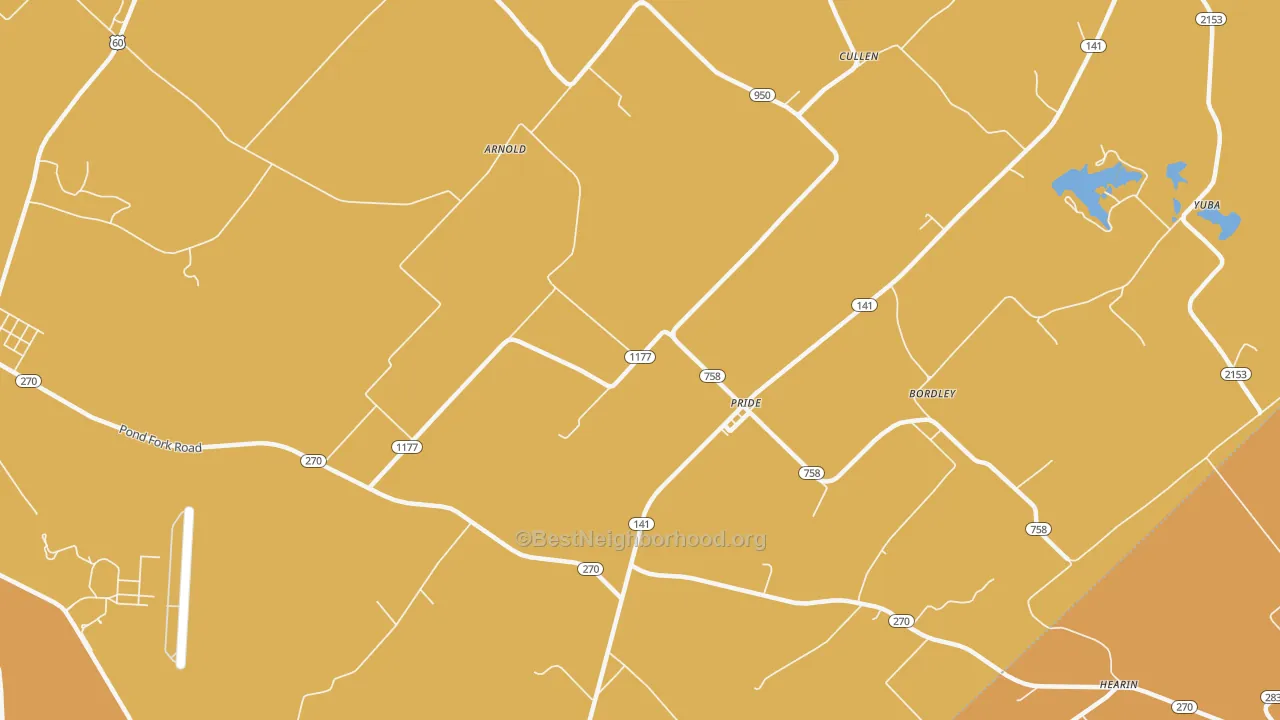 Map of the best neighborhoods in the Pride area, with better matches in green and worse matches in red