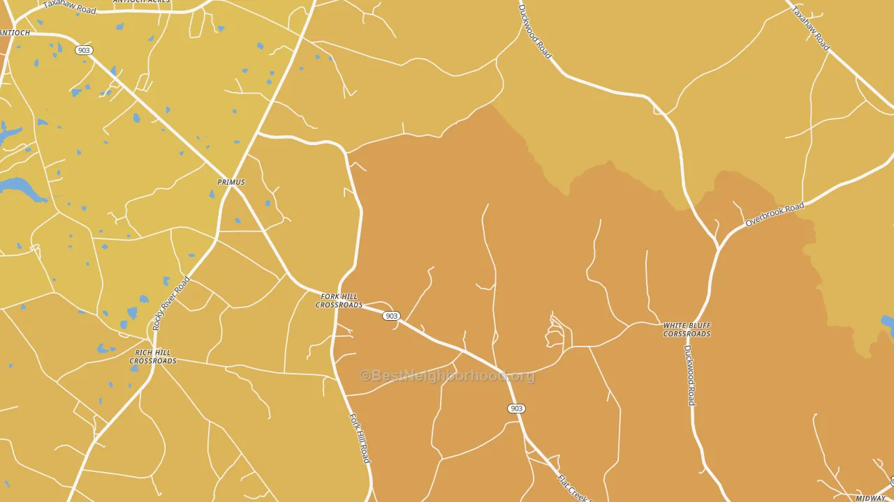 Map of the best neighborhoods in the Primus area, with better matches in green and worse matches in red