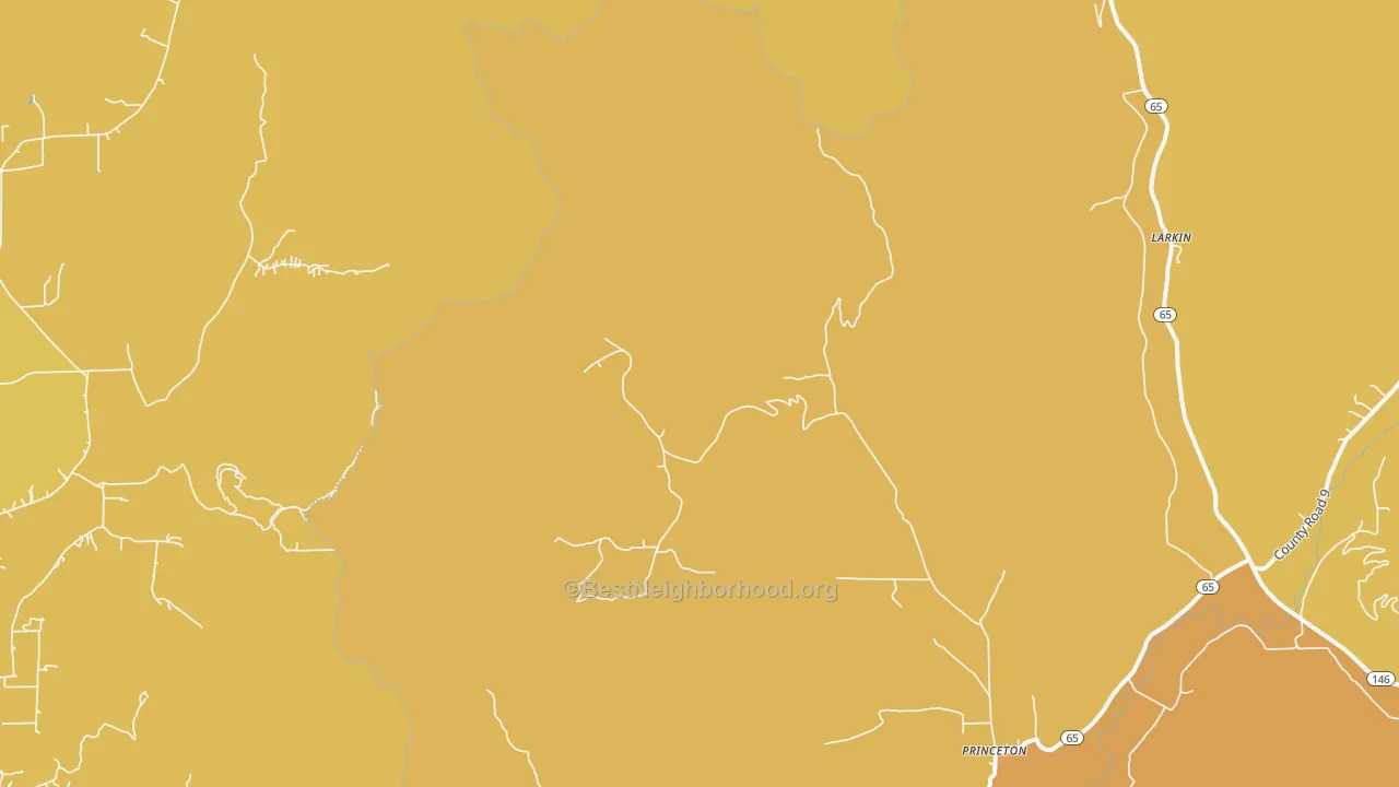 Map of the best neighborhoods in the Princeton area, with better matches in green and worse matches in red