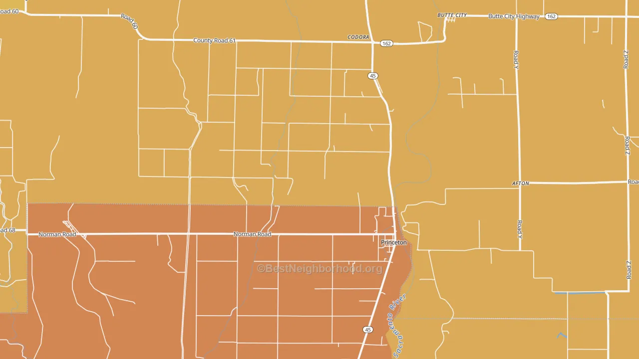 Map of the best neighborhoods in the Princeton area, with better matches in green and worse matches in red