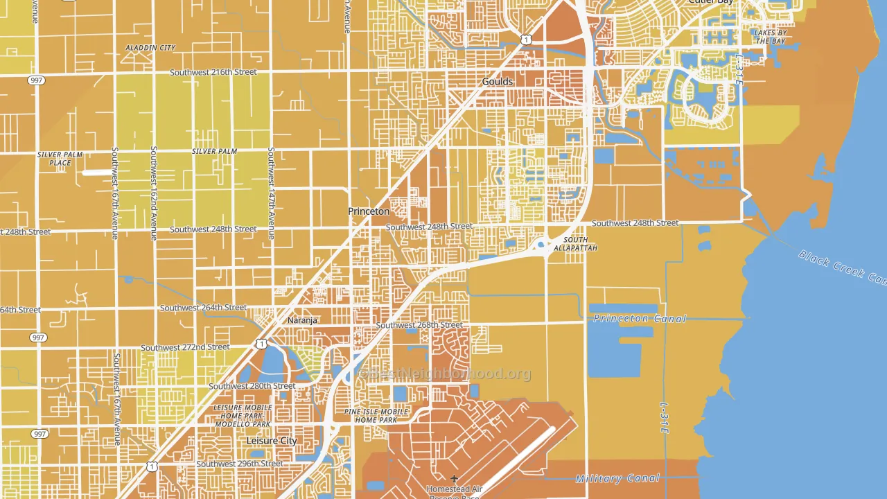 Map of the best neighborhoods in the Princeton area, with better matches in green and worse matches in red