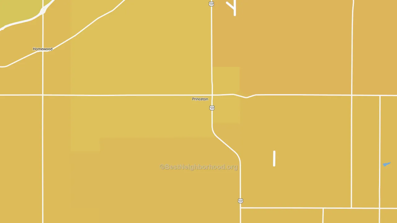 Map of the best neighborhoods in the Princeton area, with better matches in green and worse matches in red