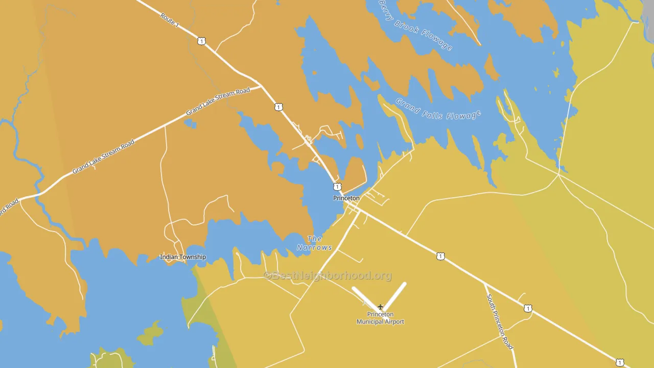 Map of the best neighborhoods in the Princeton area, with better matches in green and worse matches in red