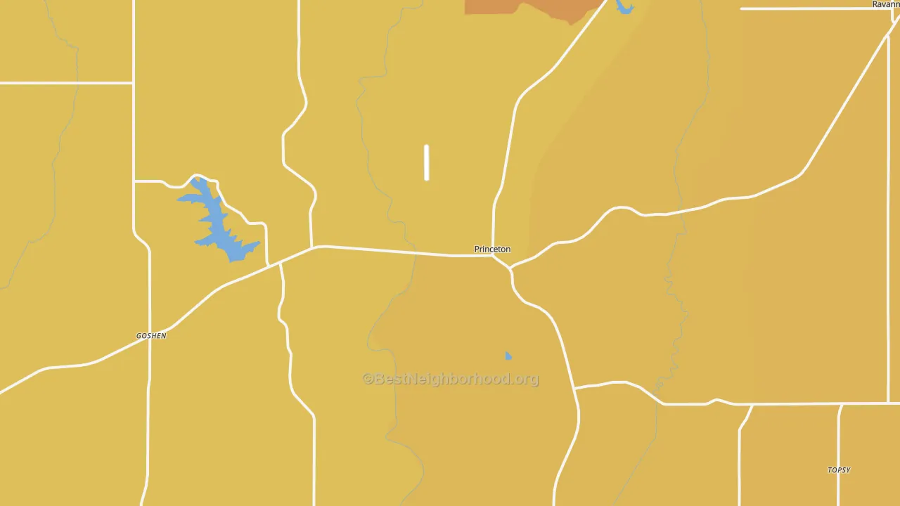 Map of the best neighborhoods in the Princeton area, with better matches in green and worse matches in red