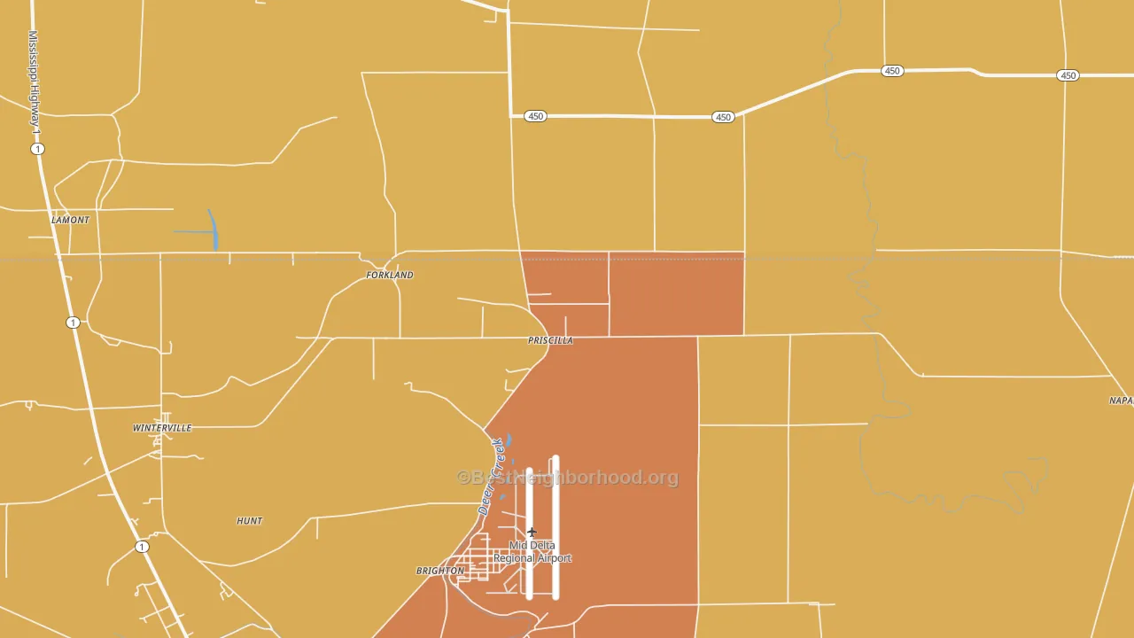 Map of the best neighborhoods in the Priscilla area, with better matches in green and worse matches in red