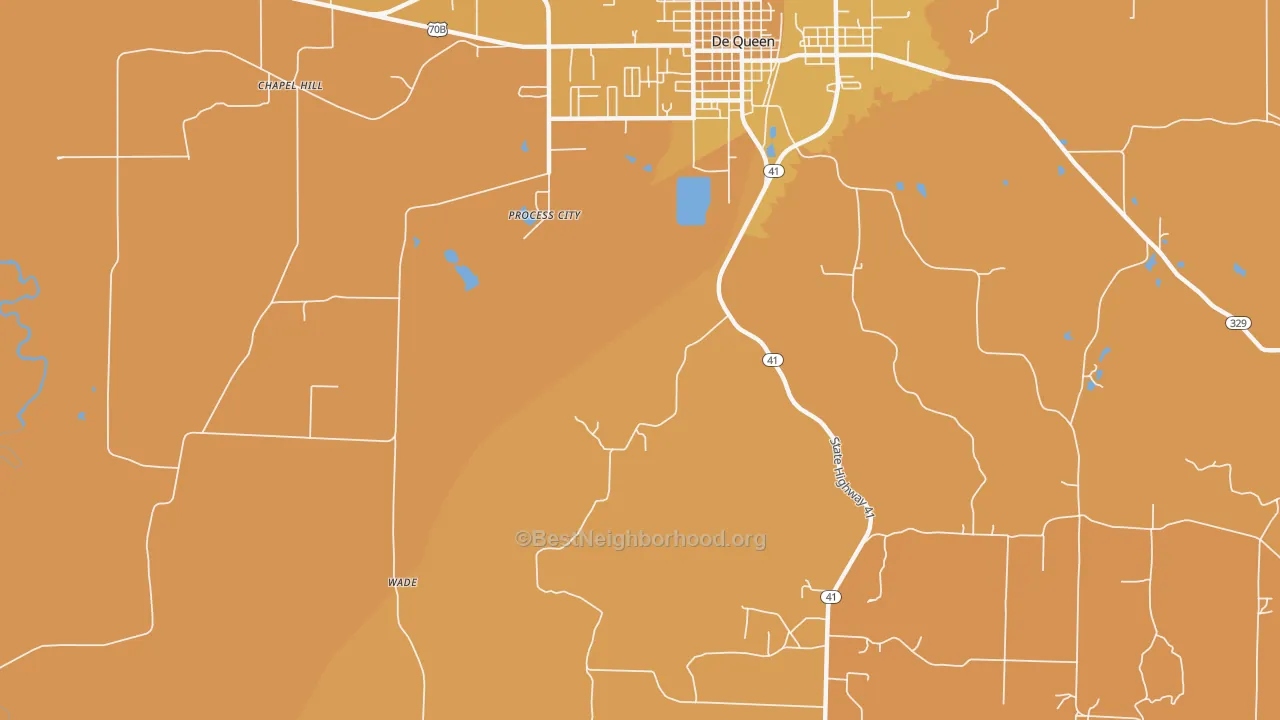 Map of the best neighborhoods in the Process City area, with better matches in green and worse matches in red
