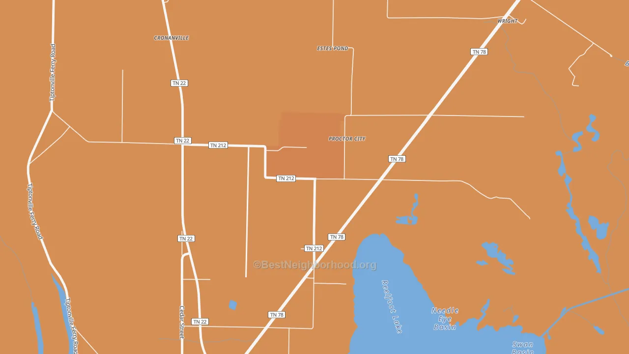 Map of the best neighborhoods in the Proctor City area, with better matches in green and worse matches in red