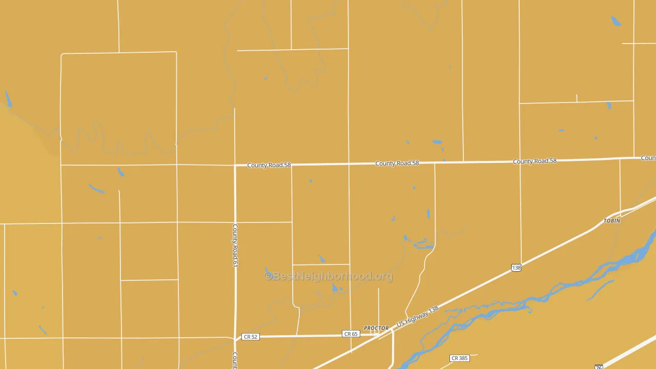 Map of the best neighborhoods in the Proctor area, with better matches in green and worse matches in red