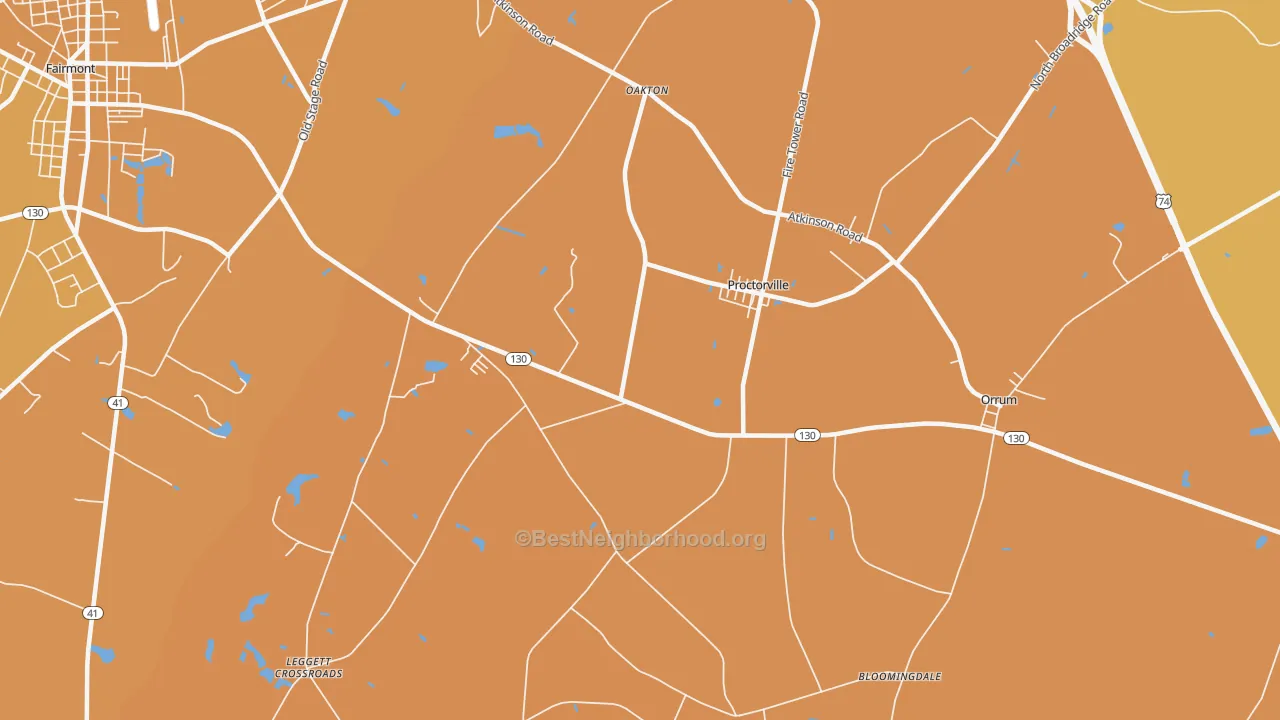 Map of the best neighborhoods in the Proctorville area, with better matches in green and worse matches in red