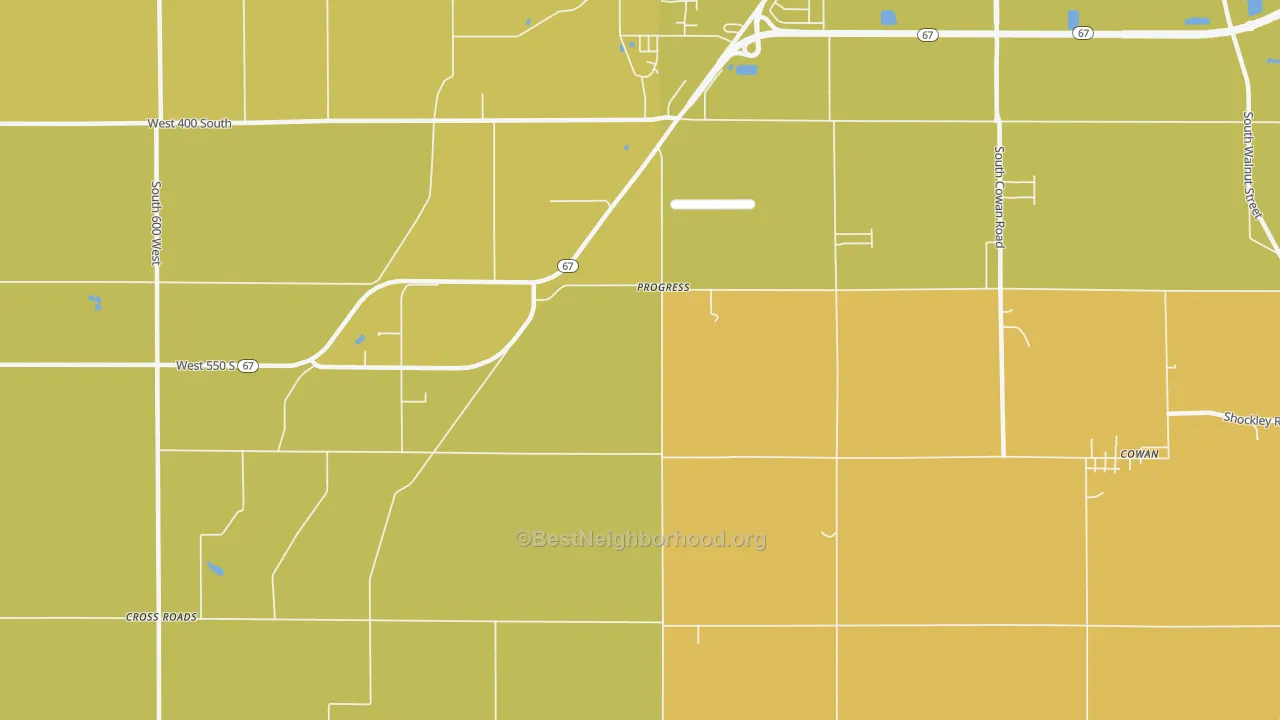 Map of the best neighborhoods in the Progress area, with better matches in green and worse matches in red
