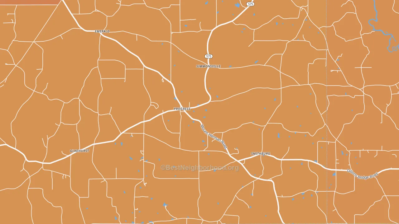 Map of the best neighborhoods in the Progress area, with better matches in green and worse matches in red