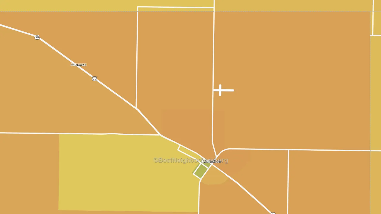 Map of the best neighborhoods in the Progress area, with better matches in green and worse matches in red