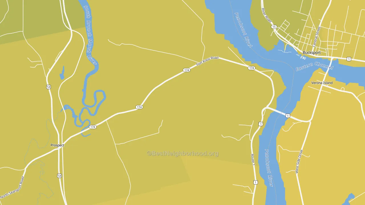 Map of the best neighborhoods in the Prospect Ferry area, with better matches in green and worse matches in red