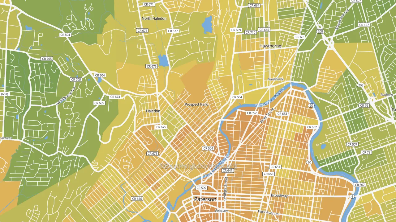 Map of the best neighborhoods in the Prospect Park area, with better matches in green and worse matches in red