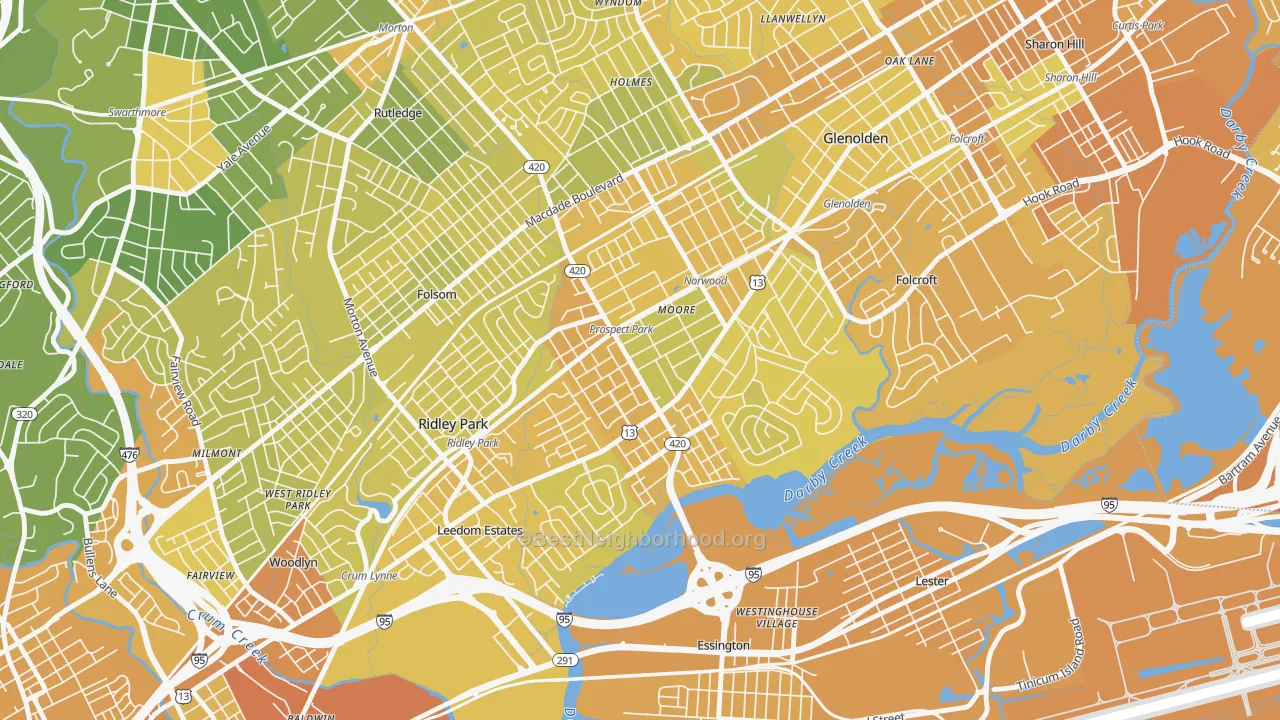 Map of the best neighborhoods in the Prospect Park area, with better matches in green and worse matches in red